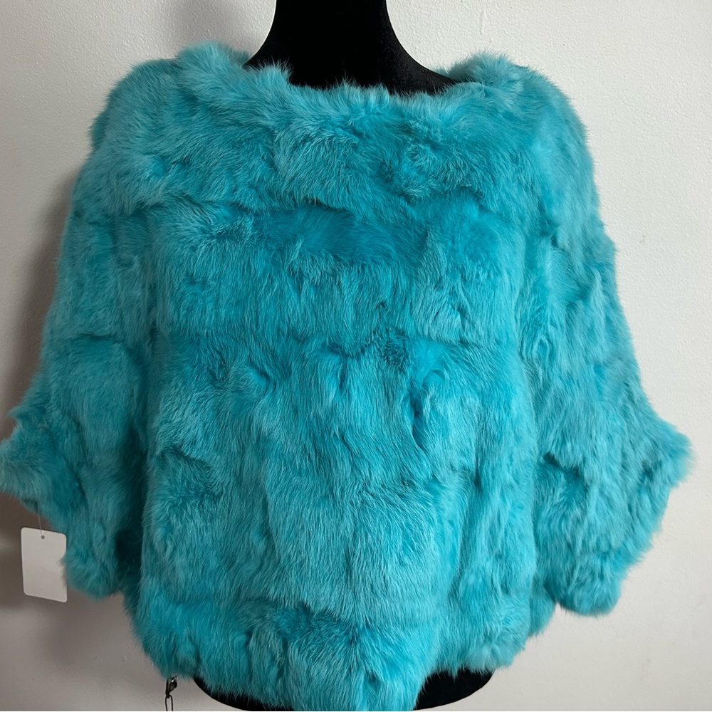 Elegant Turquoise Rabbit Fur Jacket